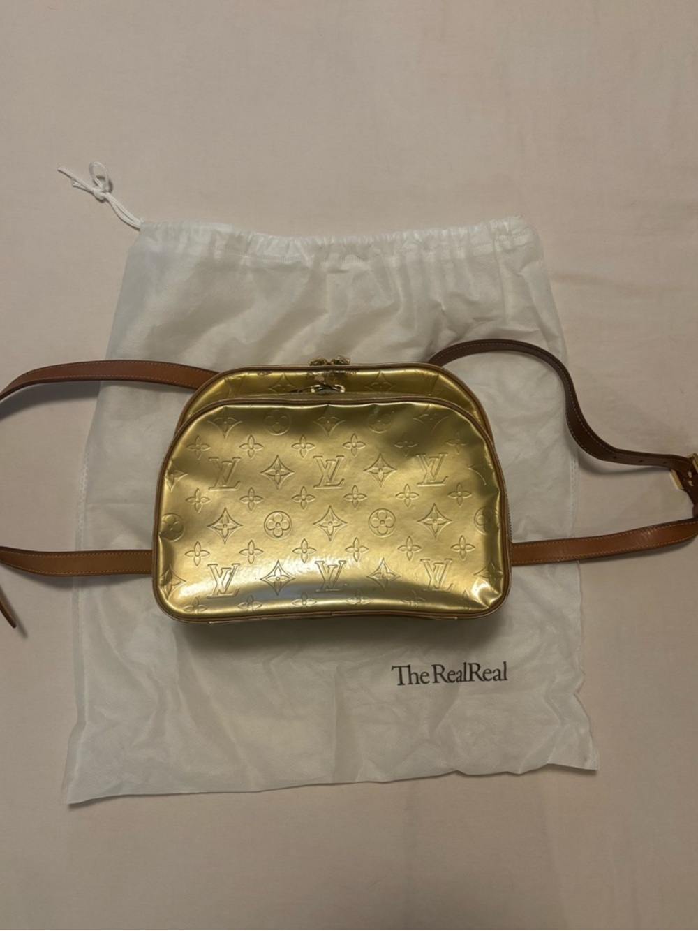 Louis Vuitton Patent Gold Monogram Book Bag - Vintage, 90s